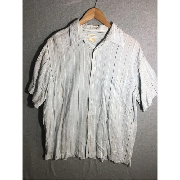 Mens Saddlebred Shirt Washable Linen Baby Blue Striped Lagenlook Casual Summer - Picture 1 of 4